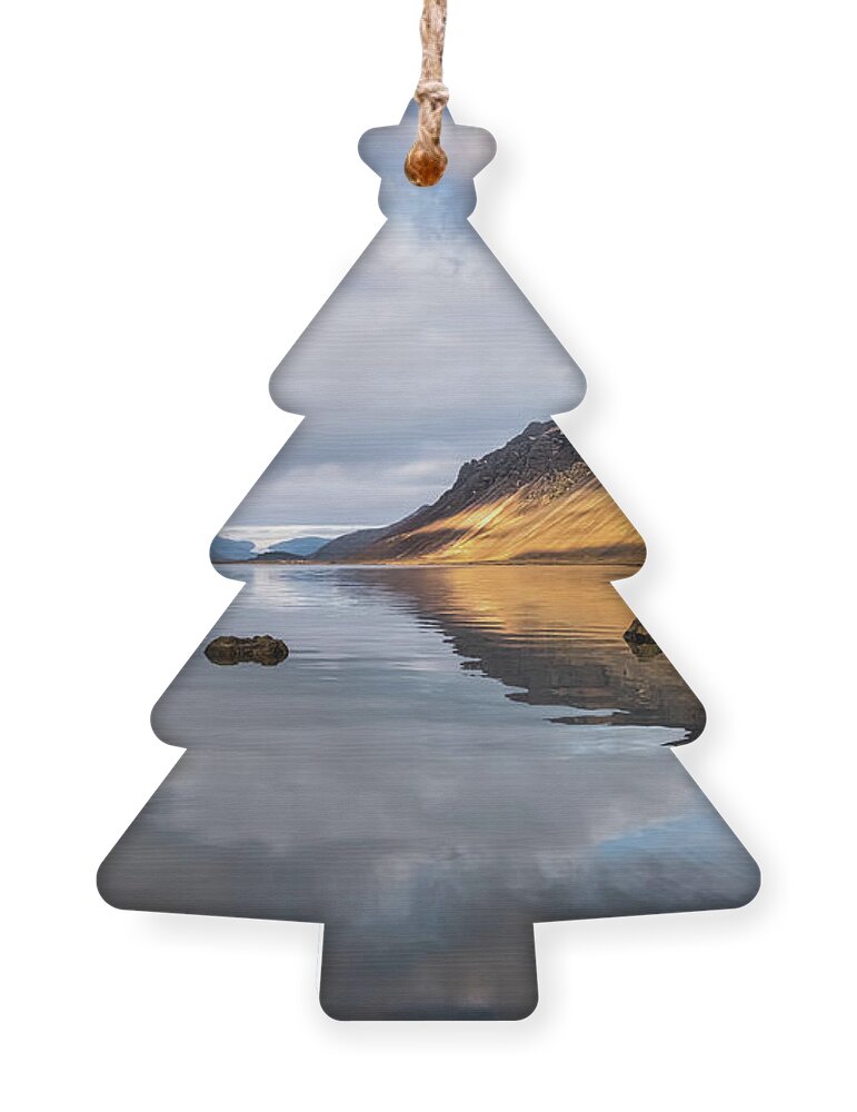 Mountain Ornament featuring the photograph Reflection of an Icelandic mountain and two glaciers by Alexios Ntounas