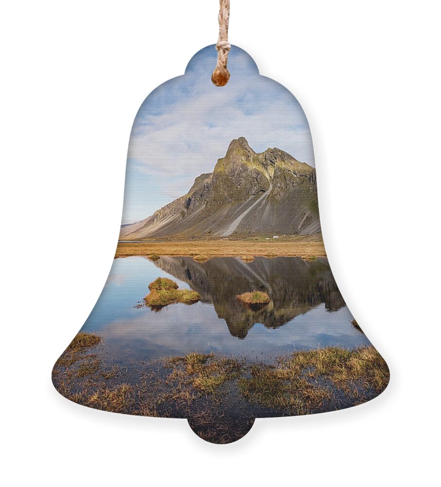 Eystrahorn Ornament featuring the photograph Reflection of Eystrahorn mountain in Iceland by Alexios Ntounas