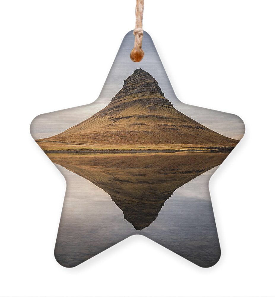 Kirkjufell Ornament featuring the photograph Reflection of Kirkjufell Mountain in Iceland by Alexios Ntounas