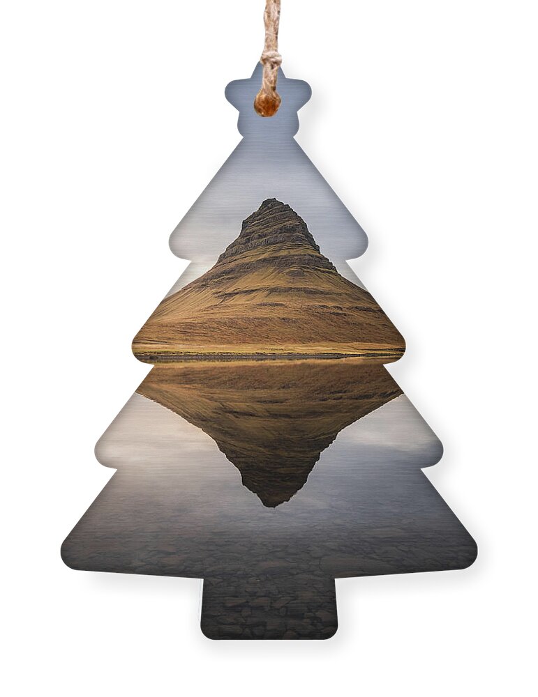Kirkjufell Ornament featuring the photograph Reflection of Kirkjufell Mountain in Iceland by Alexios Ntounas