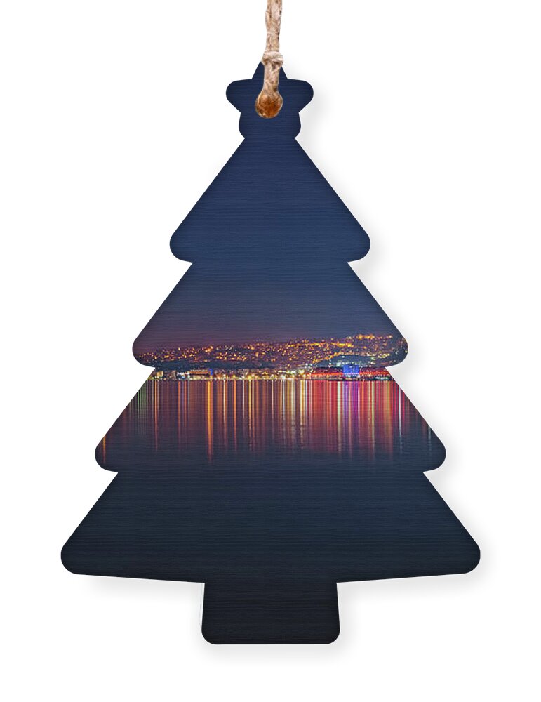 Thessaloniki Ornament featuring the photograph Reflection of Thessaloniki in Thermaic gulf by Alexios Ntounas