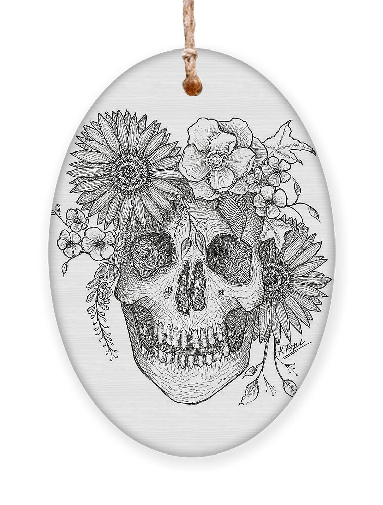 Skull Ornament featuring the painting Regal Blossoms Crowned Skull by Kathy Pope