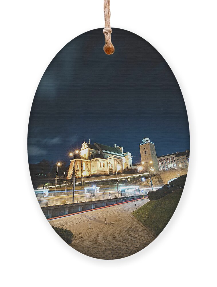 Rynek Ornament featuring the photograph Religious, Christmas Warsaw at the lighting of Solidarnosci Street. by Vaclav Sonnek