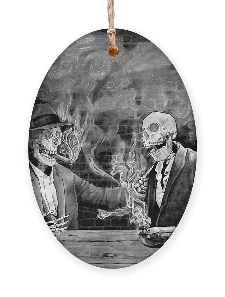 Skull. Skeleton Ornament featuring the painting Remember When - black and white by Tiffany DiGiacomo