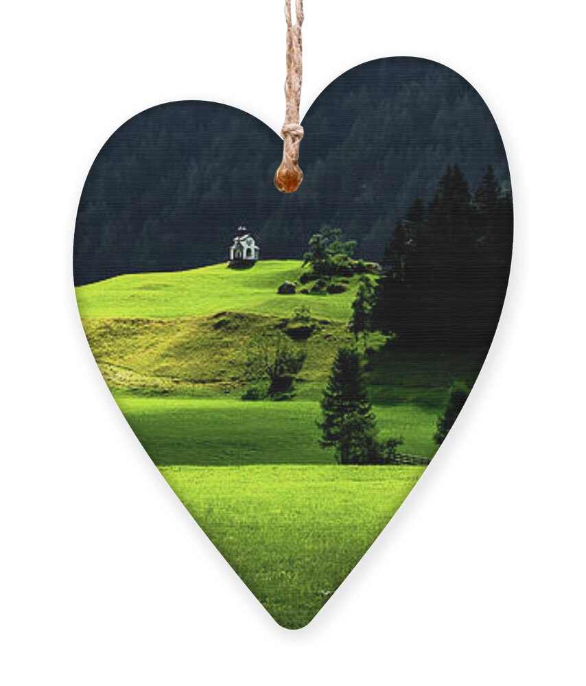 Abandoned Ornament featuring the photograph Remote Chapel In Rural Landscape At Mountain Grossvenediger In Tirol In Austria by Andreas Berthold
