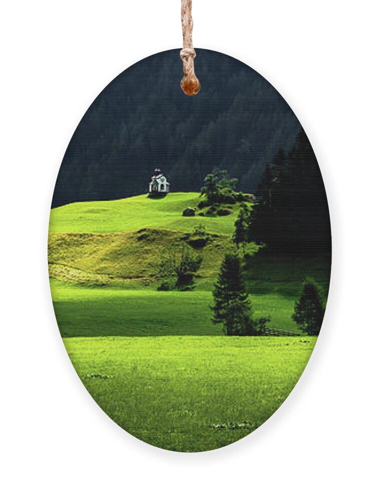 Abandoned Ornament featuring the photograph Remote Chapel In Rural Landscape At Mountain Grossvenediger In Tirol In Austria by Andreas Berthold