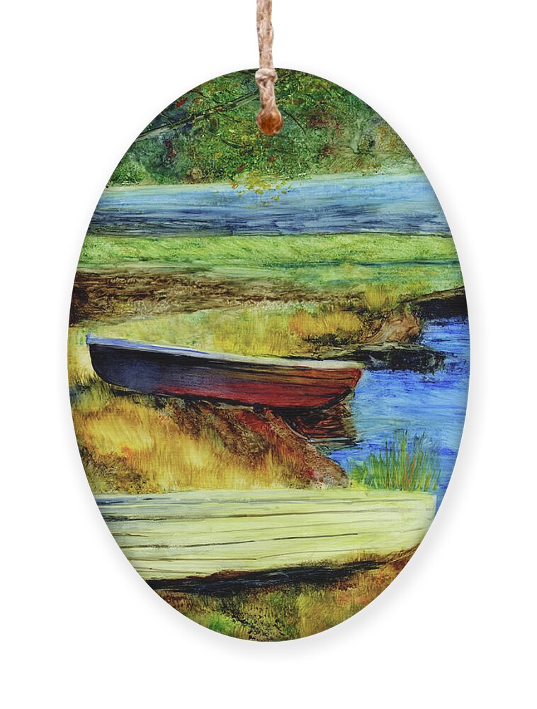 Boats Ornament featuring the painting Resting Boats by Hailey E Herrera