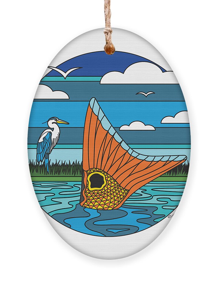 Redfish Ornament featuring the digital art Retro Tailer by Kevin Putman
