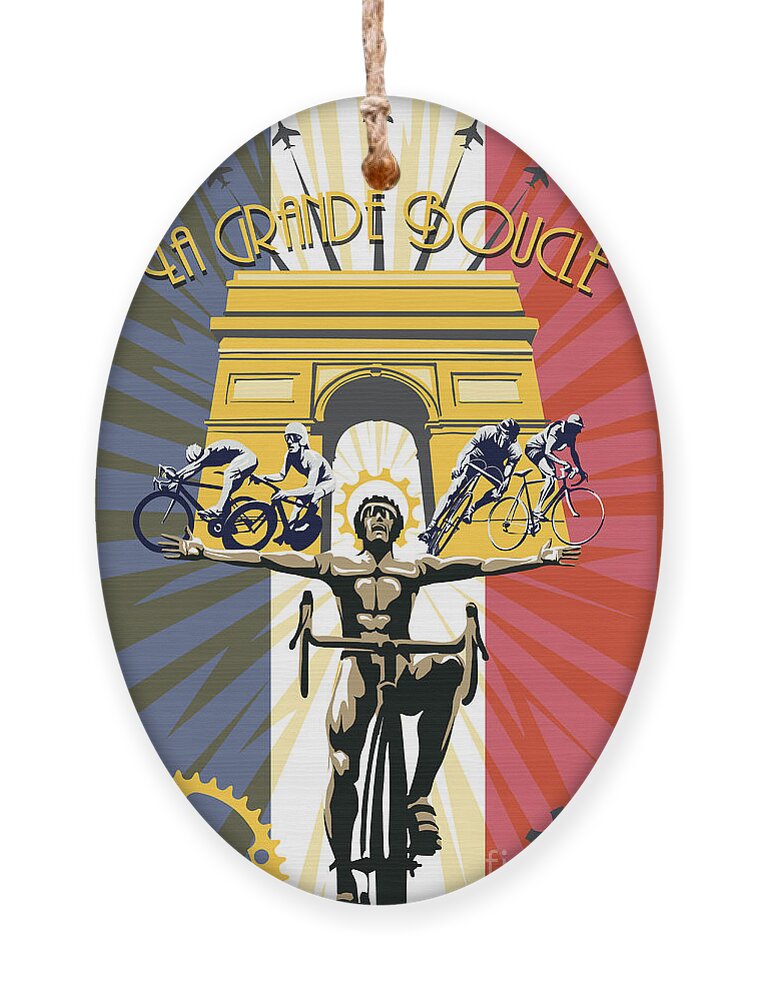 Tour De France Ornament featuring the painting retro Tour de France Arc de Triomphe by Sassan Filsoof