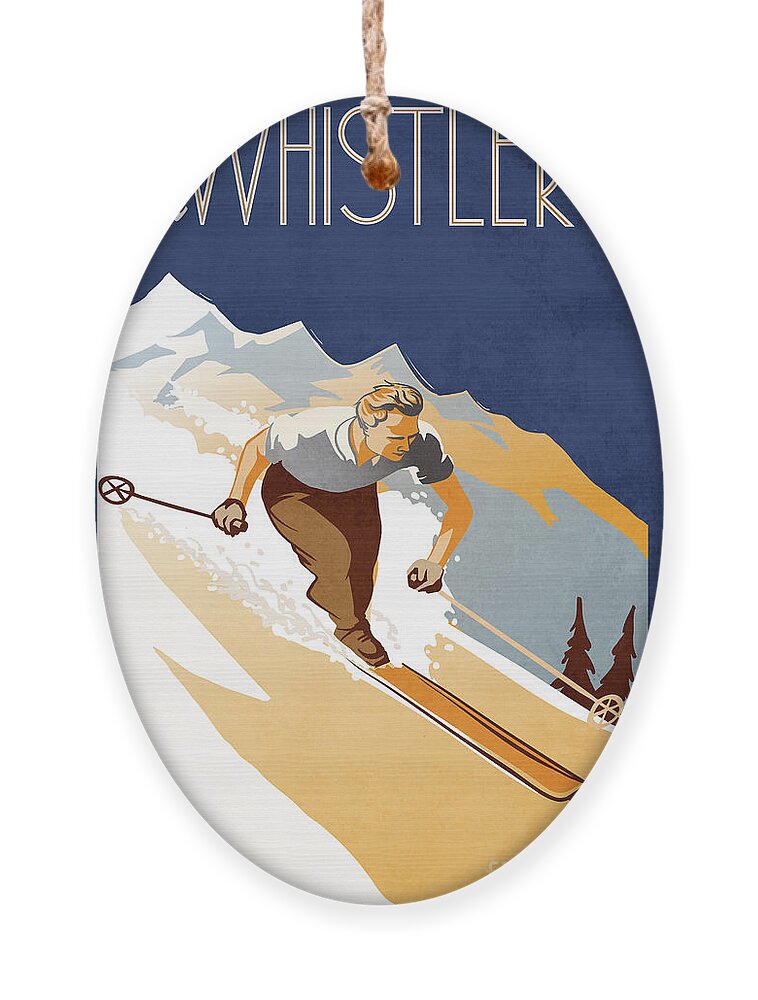 Travel Poster Ornament featuring the painting Retro vintage Ski Whistler Poster by Sassan Filsoof