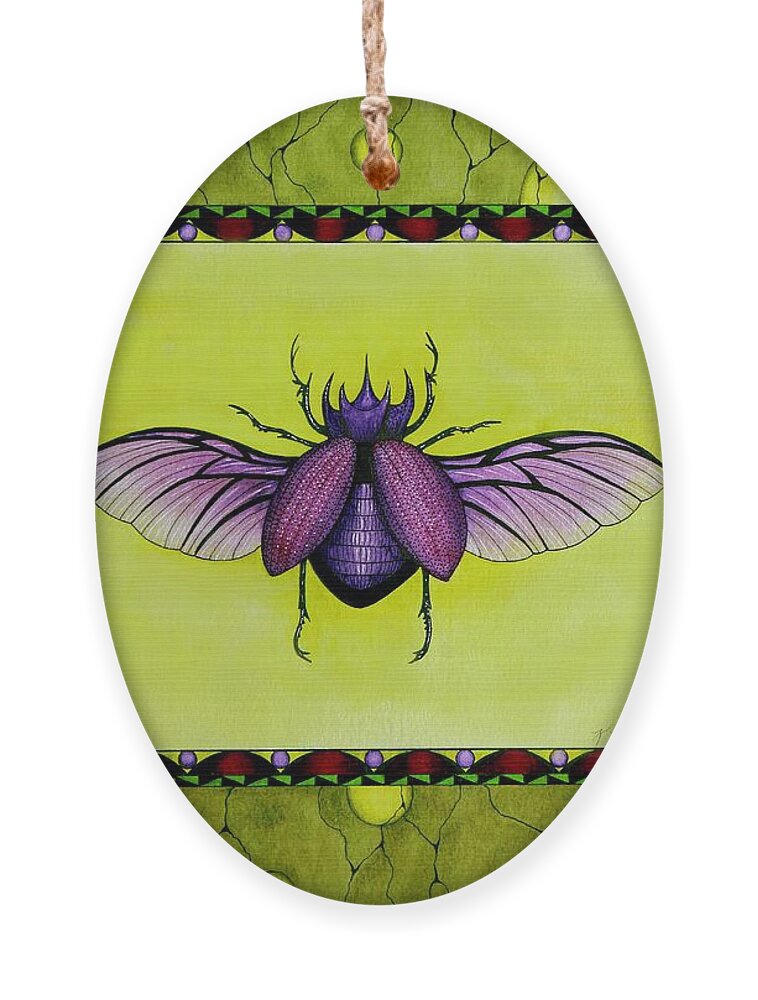 Kim Mcclinton Ornament featuring the painting Rhino Beetle Wings by Kim McClinton