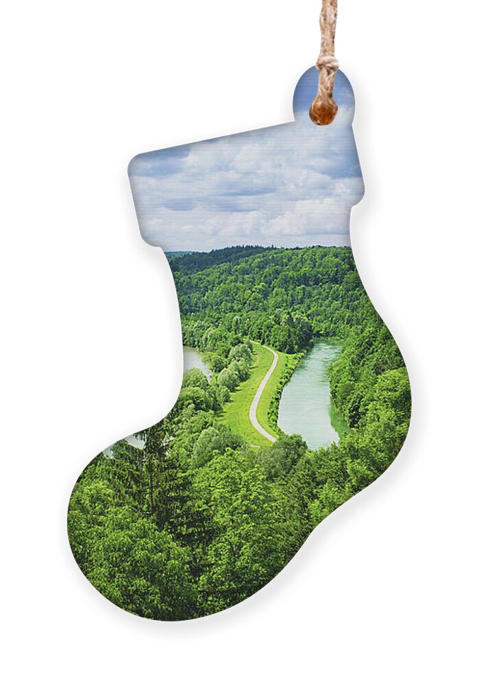 Two Ornament featuring the photograph River and path in a valley. by Bernhard Schaffer