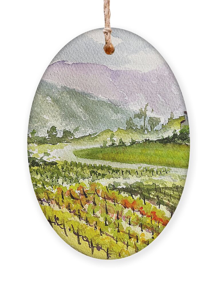 Vineyard Ornament featuring the painting Road down from the Villa at GBV by Roxy Rich