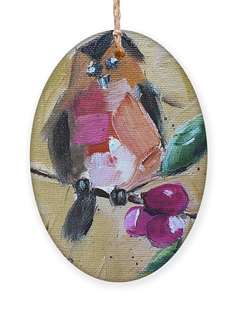 Robin Ornament featuring the painting Robin on a Berry Branch by Roxy Rich