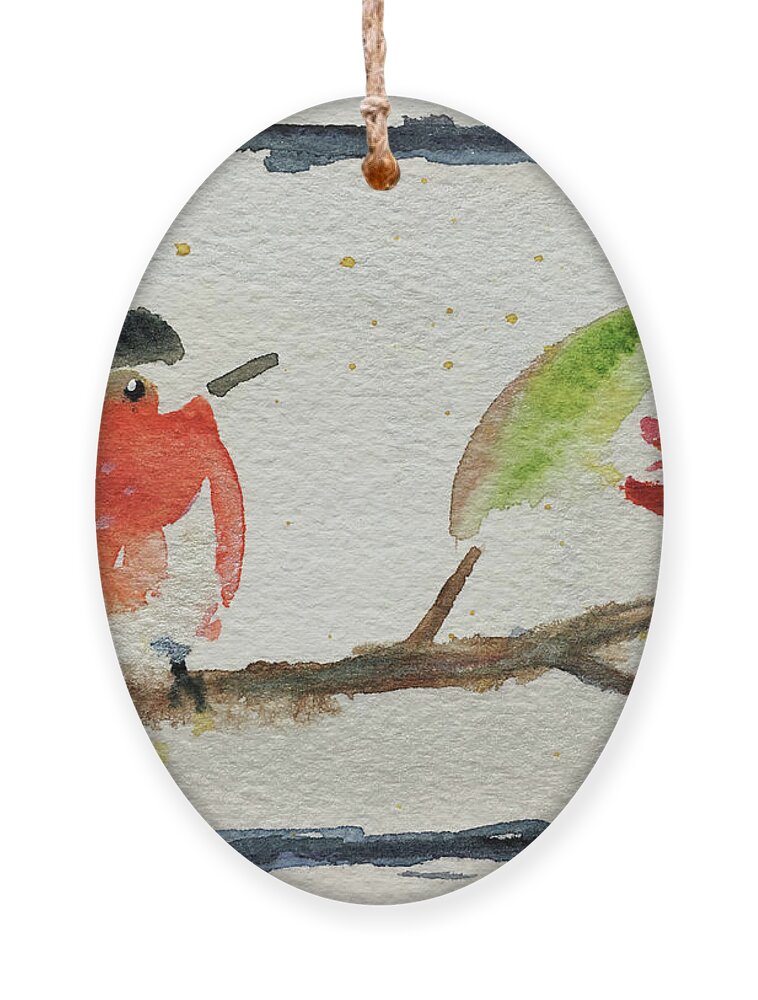 Grand Tit Ornament featuring the painting Robin on a Maple Branch by Roxy Rich