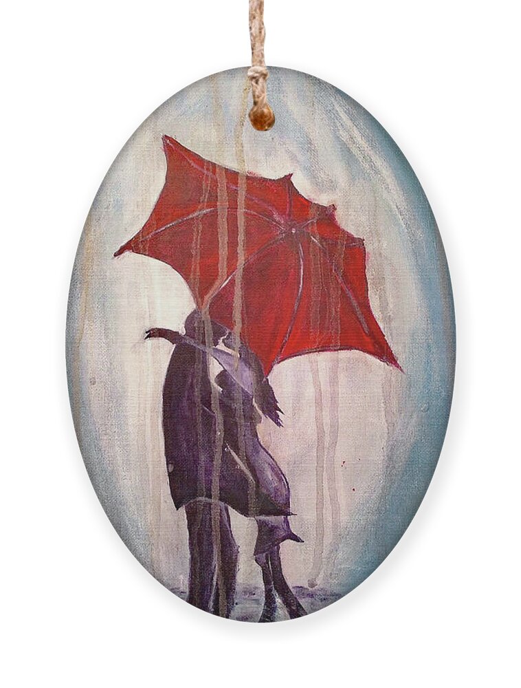 Romantic Couple Ornament featuring the painting Romantic Couple under Umbrella by Roxy Rich