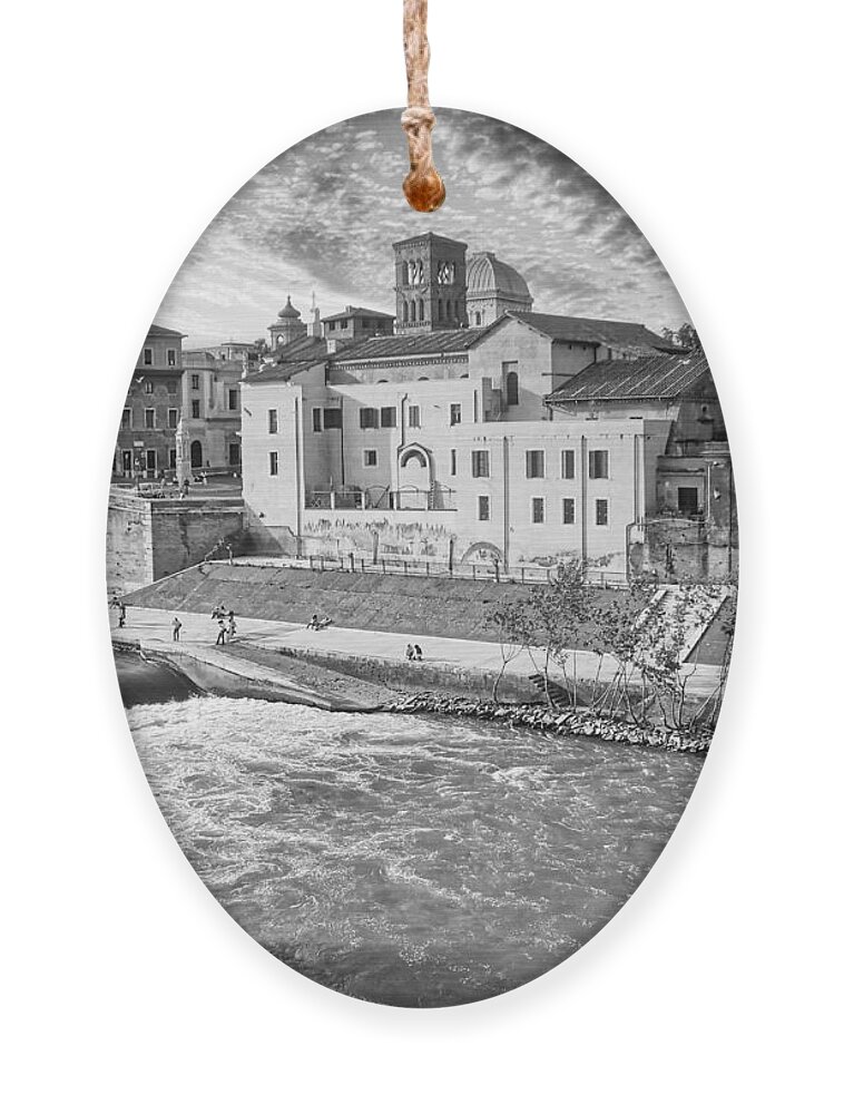 Trastevere Ornament featuring the photograph Rome - Tiber River and Tiber Island Black and White by Stefano Senise