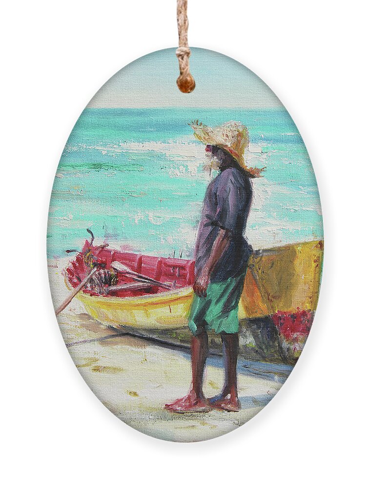 Fisherman Ornament featuring the painting Romulus and Powerplay by Jonathan Guy-Gladding JAG