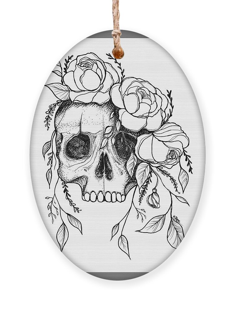 Skull Ornament featuring the drawing Rose Skull by Kathy Pope