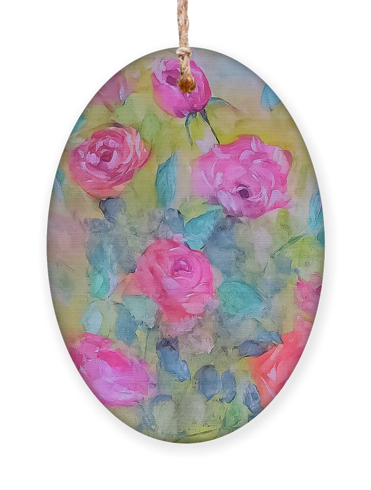 Roses Ornament featuring the painting Roses Everywhere by Lisa Kaiser