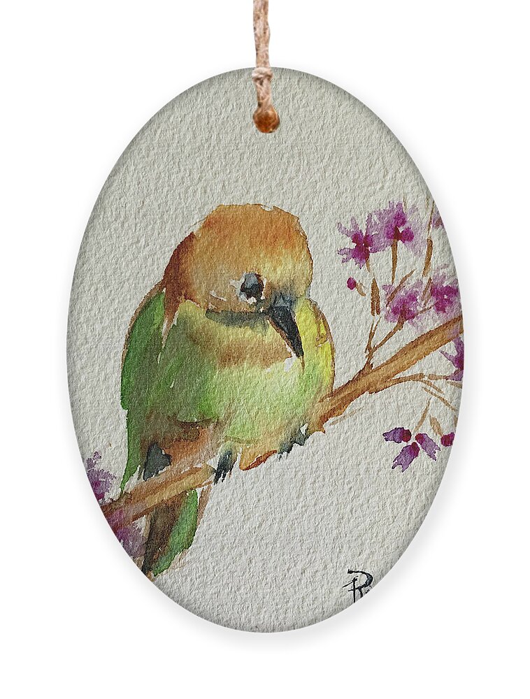 Round Bird Ornament featuring the painting Round Peeps by Roxy Rich