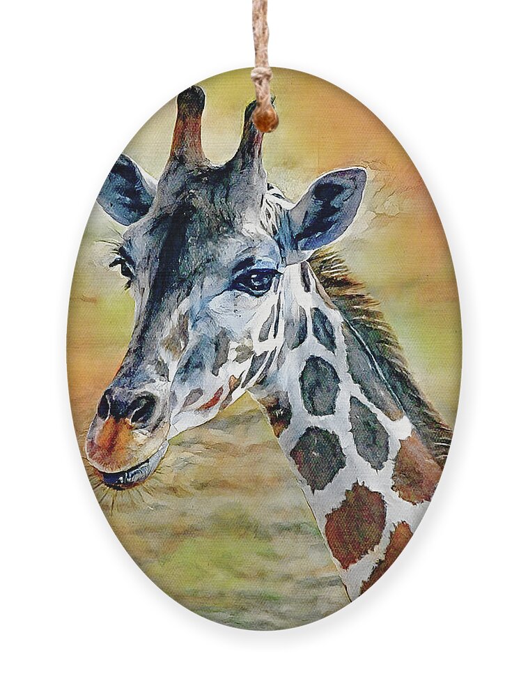 Giraffe Ornament featuring the digital art Rustic Tones Giraffe Art by Gaby Ethington