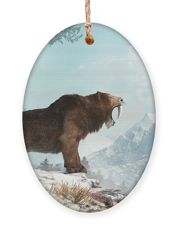  Saber-toothed Ornament featuring the digital art Saber Tooth Roar by Daniel Eskridge