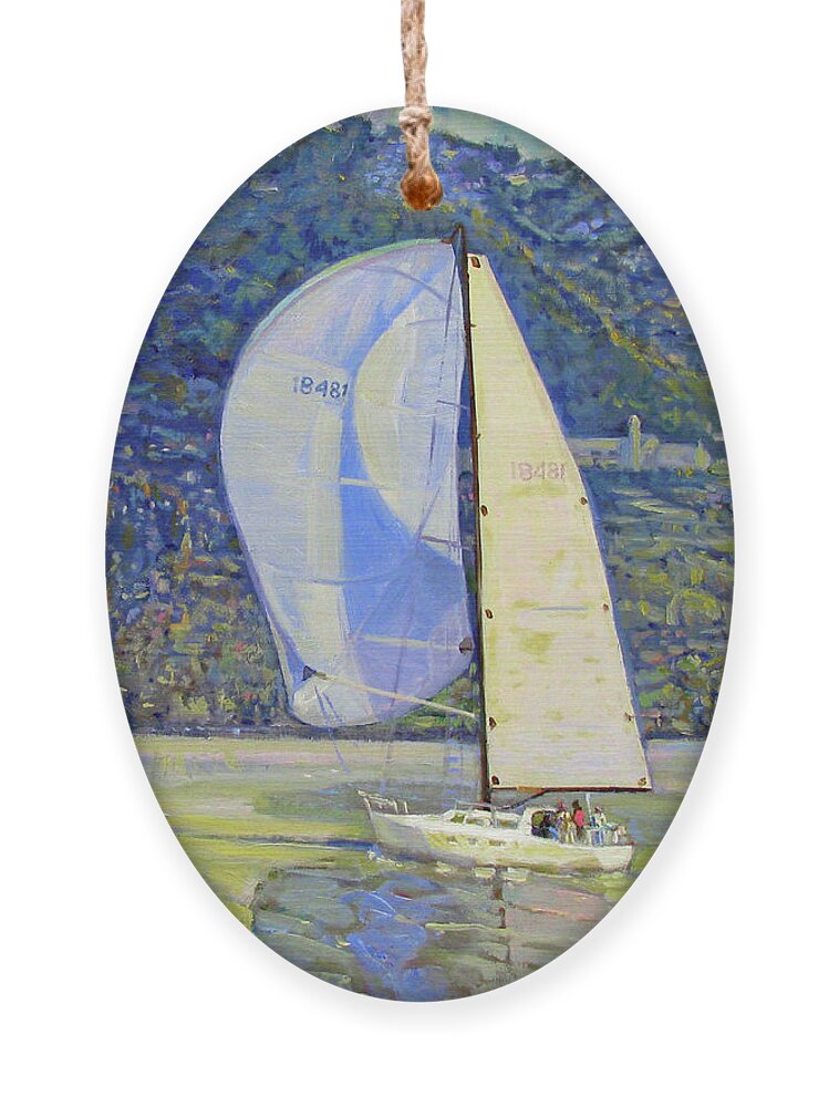 Sailboat Ornament featuring the painting Sailing Oakland Hills by John McCormick