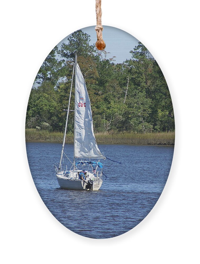  Ornament featuring the photograph Sailing on the Brunswick River by Heather E Harman