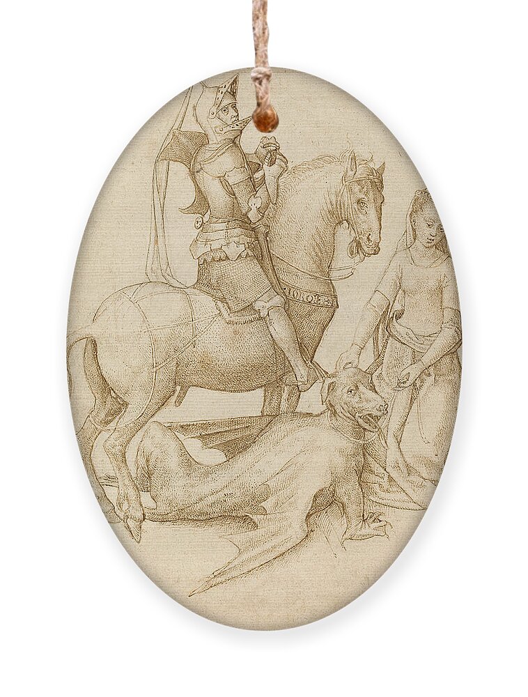 Attributed To Hugo Van Der Goes Ornament featuring the drawing Saint George and the Dragon by Attributed to Hugo van der Goes