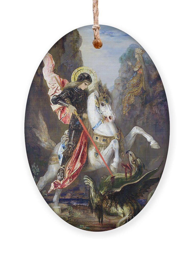 Saint George Ornament featuring the photograph Saint George and the Dragon by Gustave Moreau by Carlos Diaz