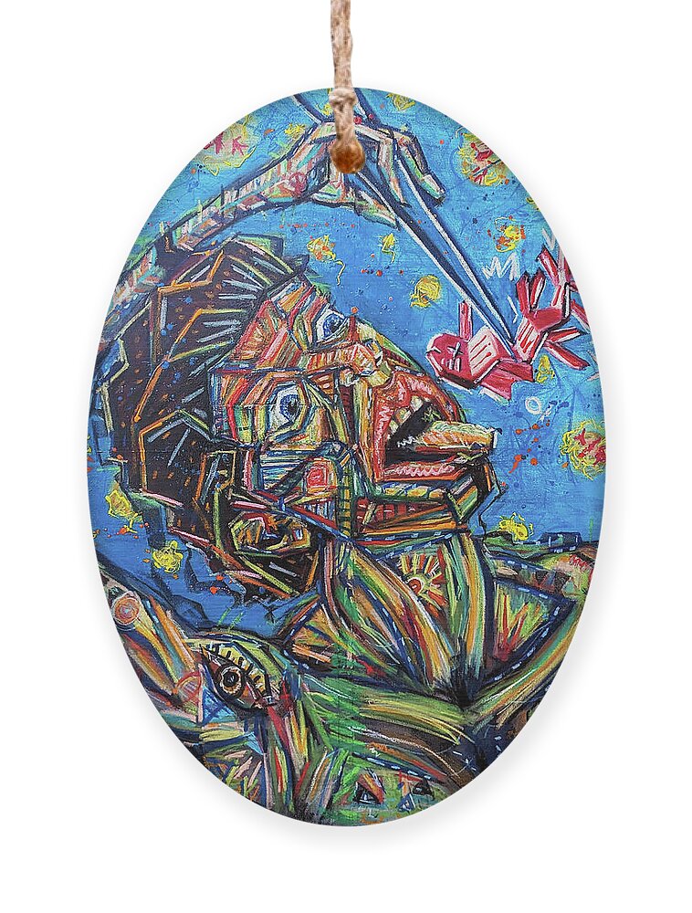 Samsara Ornament featuring the painting Samsara Sushi by Marc Chicoine