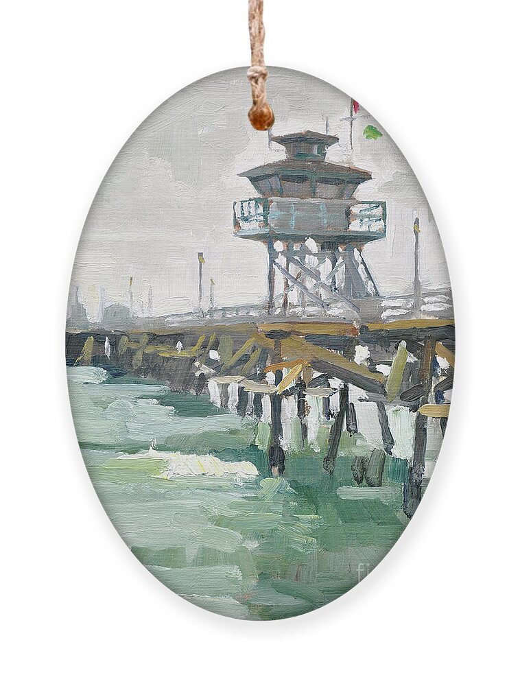 San Clemente Ornament featuring the painting San Clemente Pier - San Clemente, California by Paul Strahm