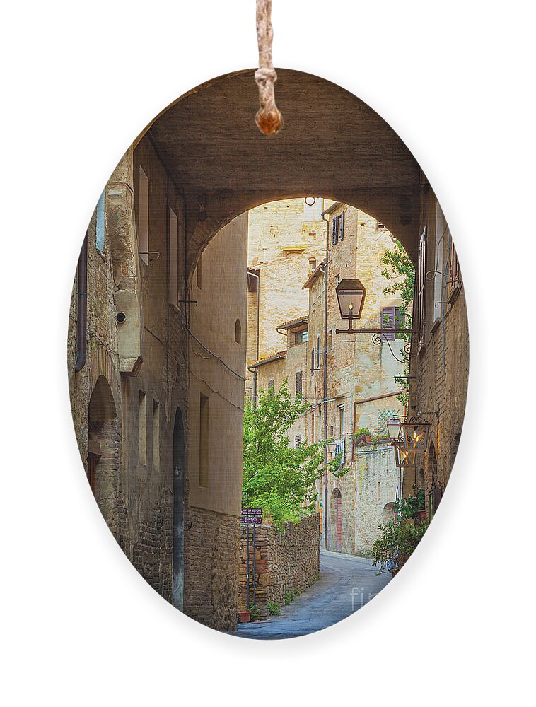 Europe Ornament featuring the photograph San Gimignano Archway by Inge Johnsson