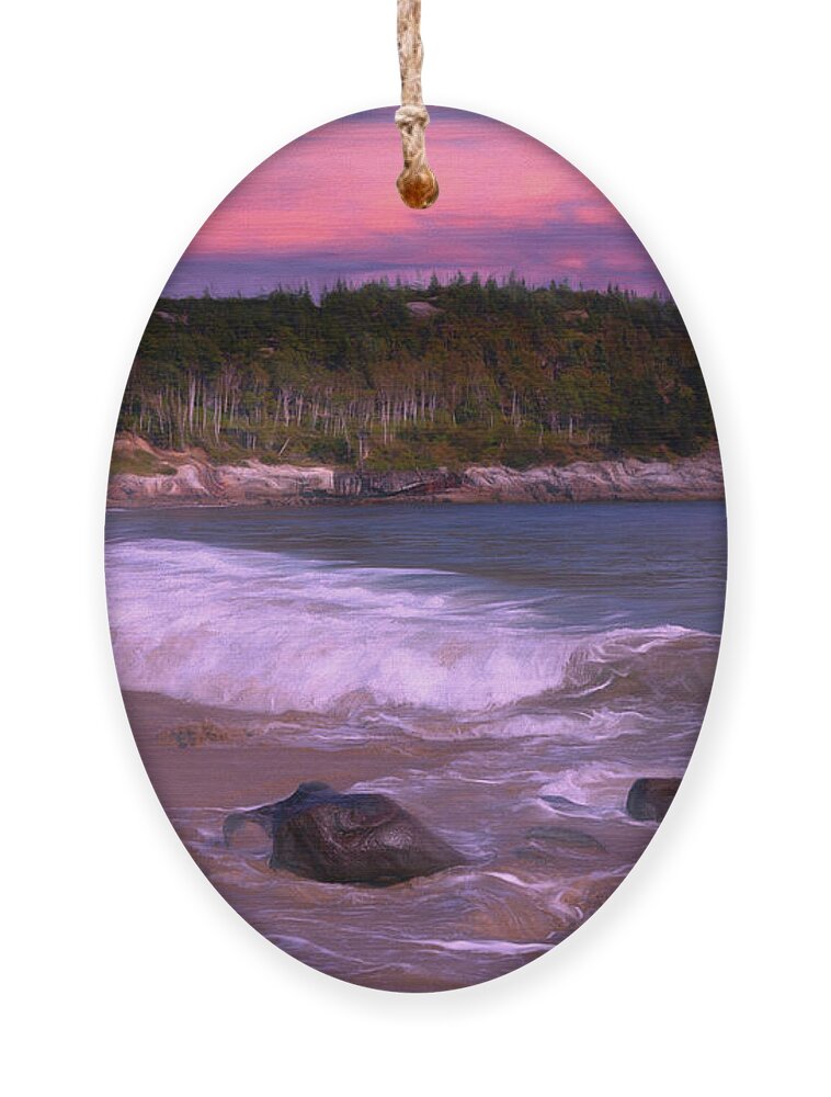 Acadia Ornament featuring the mixed media Sand Beach Breaker by Lynda Lehmann