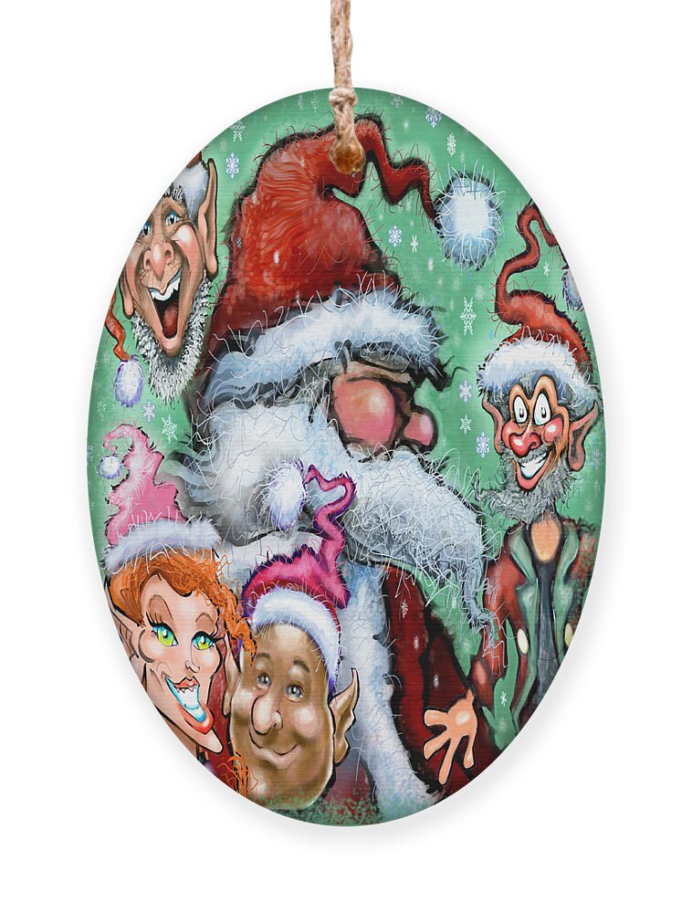 Santa Ornament featuring the digital art Santa and his Elves by Kevin Middleton