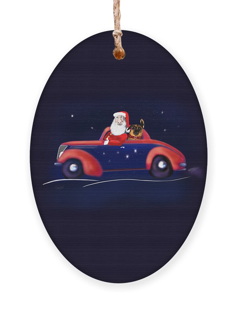Christmas Ornament featuring the digital art Santa and His Hot Rod by Doug Gist