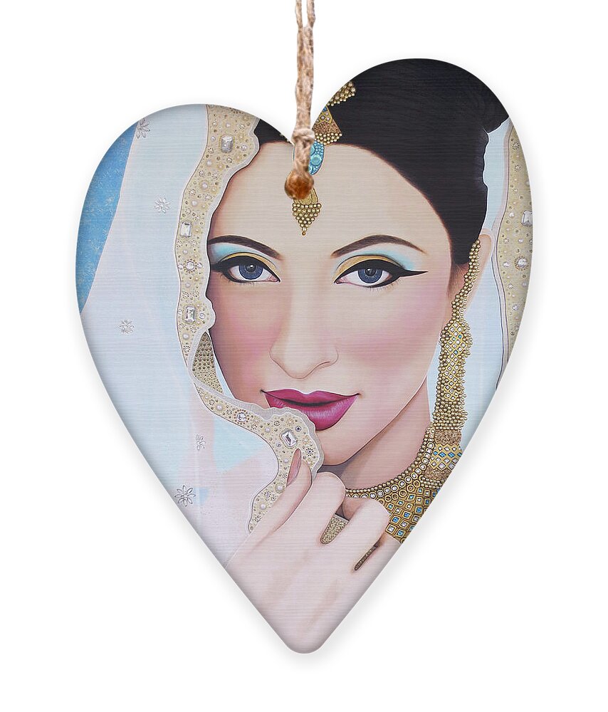 Art Ornament featuring the painting Sapphire Indian Bride by Malinda Prud'homme