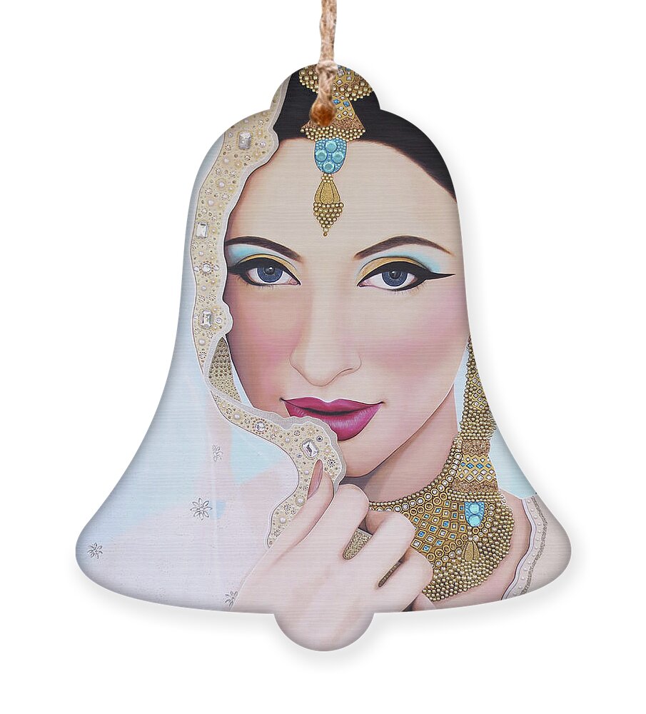 Art Ornament featuring the painting Sapphire Indian Bride by Malinda Prud'homme