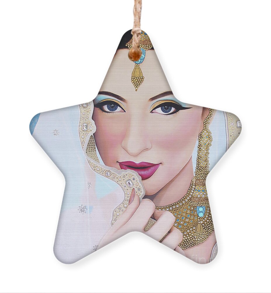 Art Ornament featuring the painting Sapphire Indian Bride by Malinda Prud'homme
