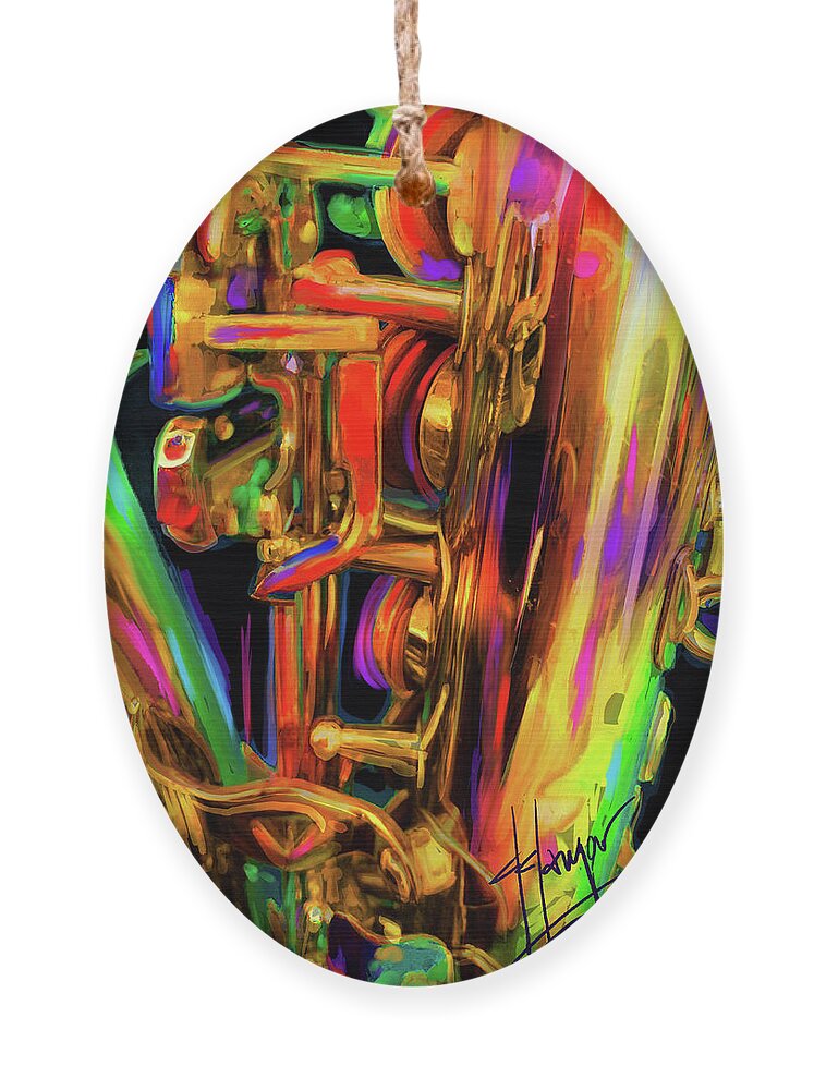 Saxophone Ornament featuring the painting Saxophone 6 by DC Langer