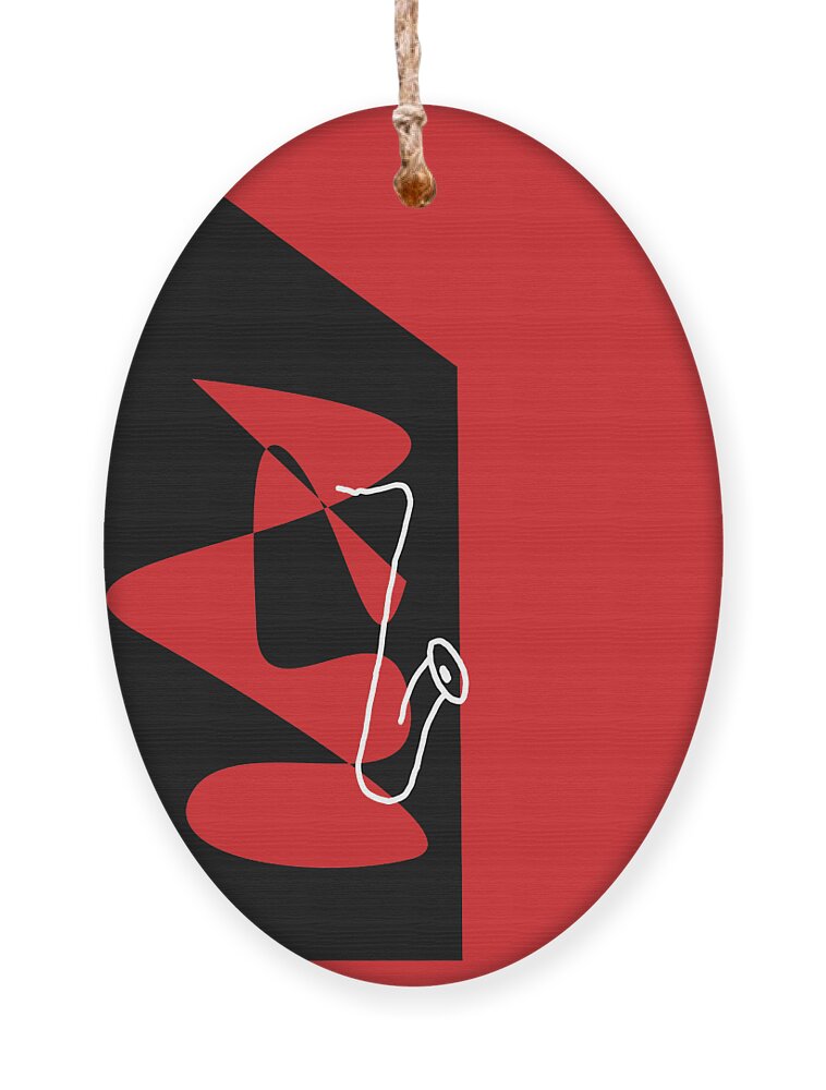 Saxophone Lessons Ornament featuring the digital art Saxophone in Red by David Bridburg