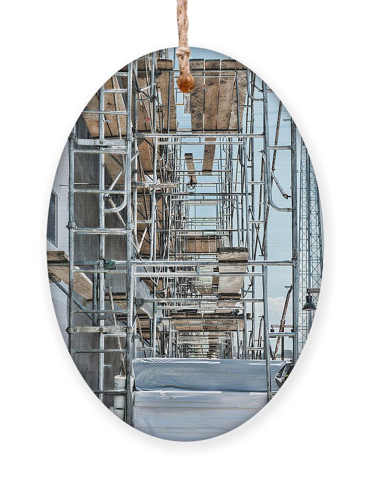 Scaffolding Color Ornament featuring the photograph Scaffolding Color by Sharon Popek