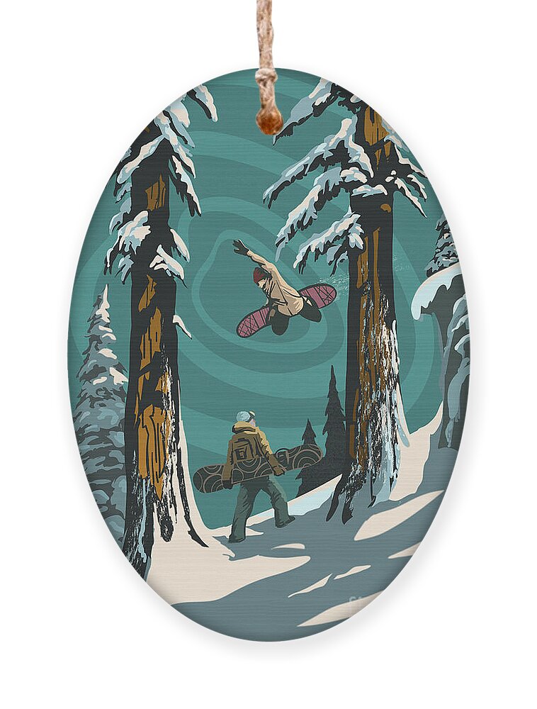 Snowboarding Ornament featuring the painting Scenic snowboard by Sassan Filsoof