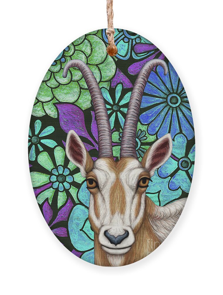 Scimitar Oryx Ornament featuring the painting Scimitar Horned Oryx Floral by Amy E Fraser