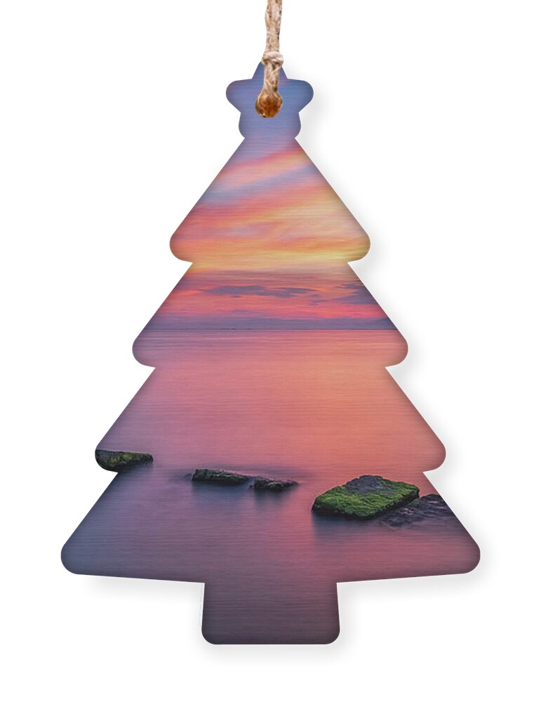 Thessaloniki Ornament featuring the photograph Sea of Tranquility and a Colorful Sunset by Alexios Ntounas