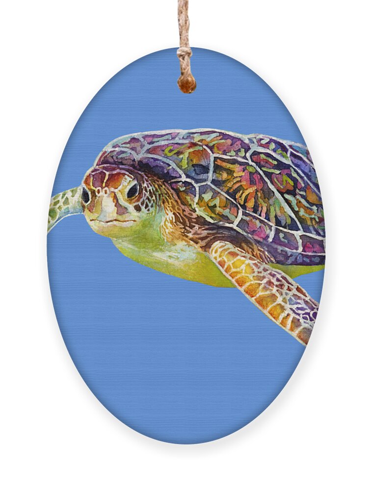 Turtle Ornament featuring the painting Sea Turtle 3 - solid background by Hailey E Herrera