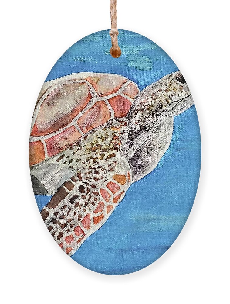 Nature Ornament featuring the painting Sea Turtle by Amy Kuenzie