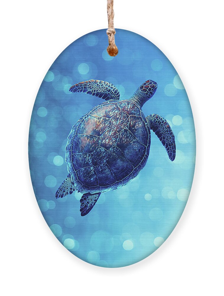 Animal Ornament featuring the photograph Sea Turtle Bubbly Blues by Laura Fasulo