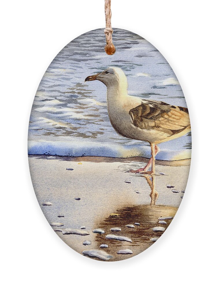 Seagull Ornament featuring the painting Seagull in the Golden Afternoon by Espero Art